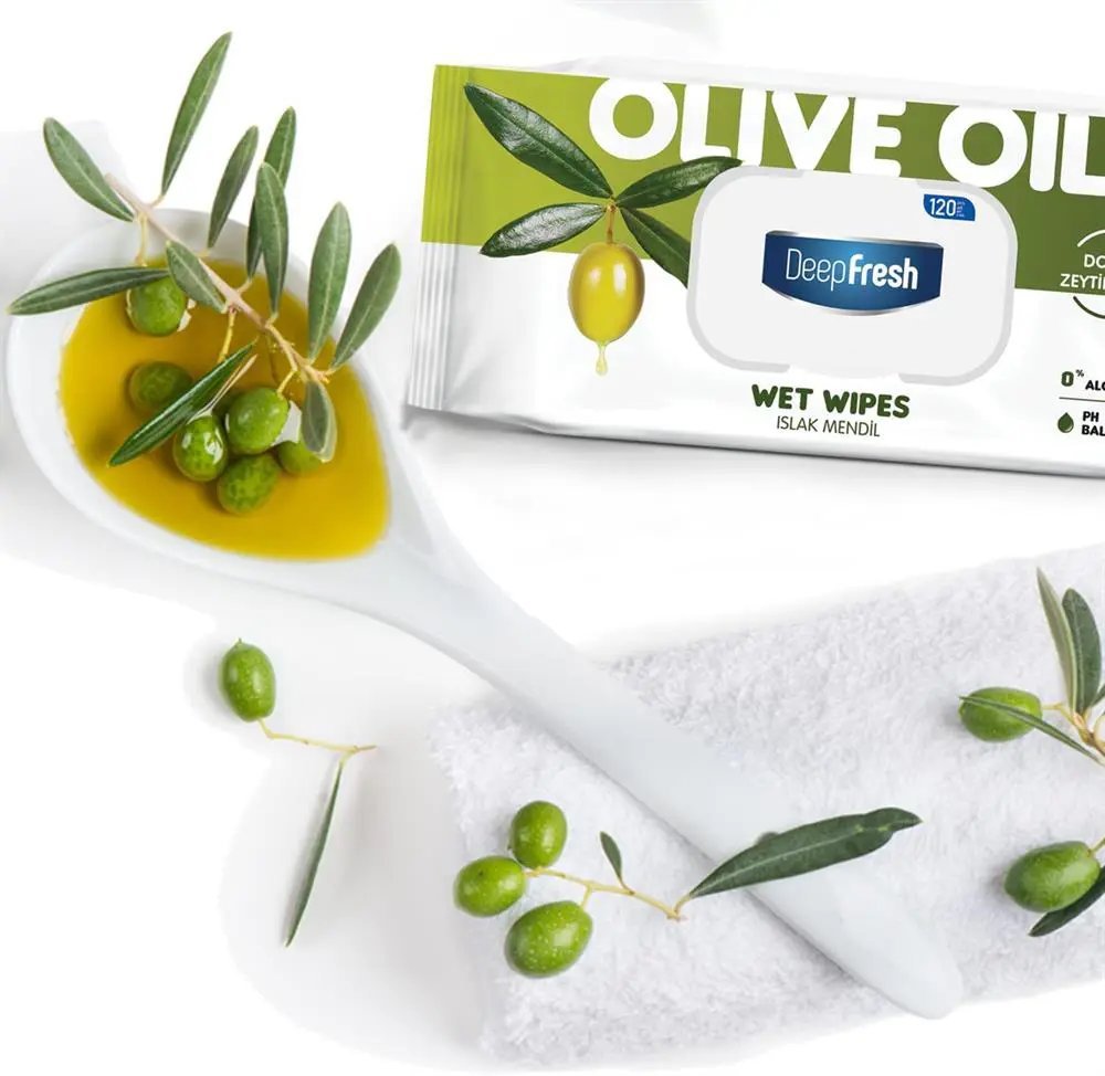 Deep Fresh Doğal Özler Zeytinyağlı Islak Mendil Kapaklı 120 Yaprak