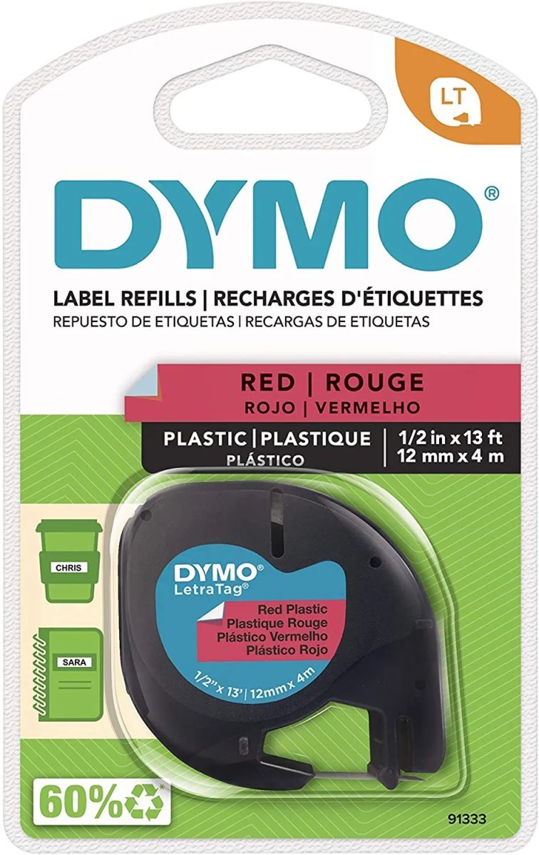 Dymo 91333 Letratag Plastik Etiket 12 mm x 4 m - Kırmızı