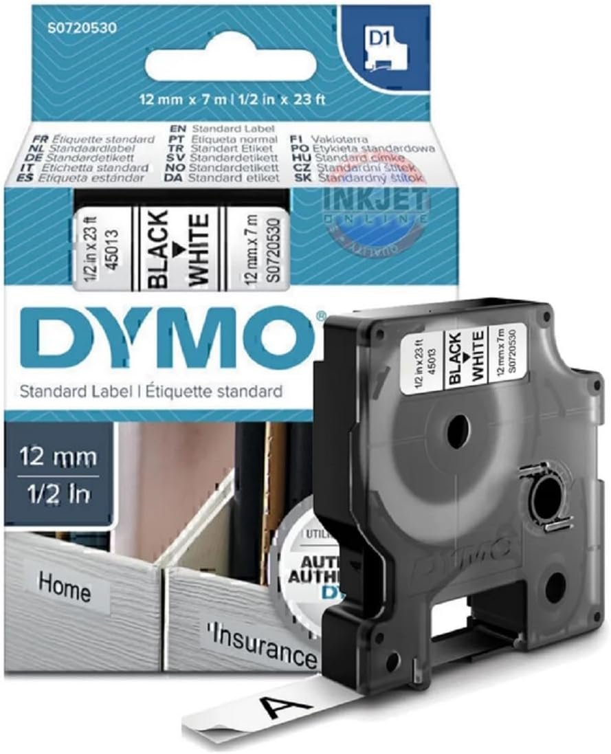 Dymo D1 45013 Yedek Şerit 12 mm x 7 m - Siyah / Beyaz