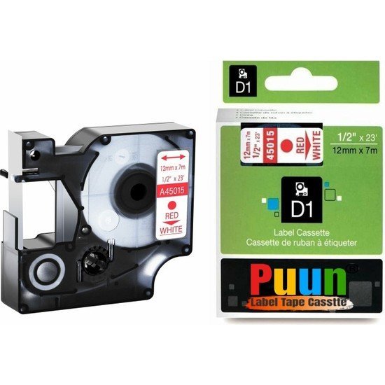 Dymo D1 Yedek Şerit 12 mm x 7 m - Beyaz / Kırmızı