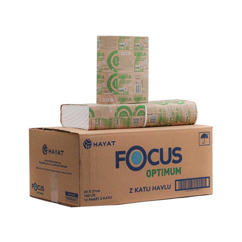 Focus Optimum Z Katlama Kağıt Havlu Çift Katlı 20 x 20 cm 150 Yaprak 12 Adet