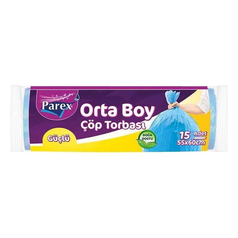 Parex Ekonomik Çöp Poşeti Orta Boy 55 x 60 cm 15 Adet - Mavi