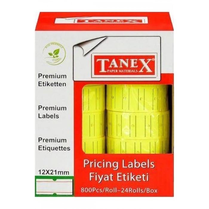 Tanex Motex Fiyat Etiketi 21 x 12 mm 800 Adet x 24 Rulo - Florasan Sarı